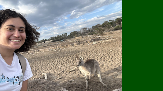 Photograph of Eleni Georgiou and a kangeroo